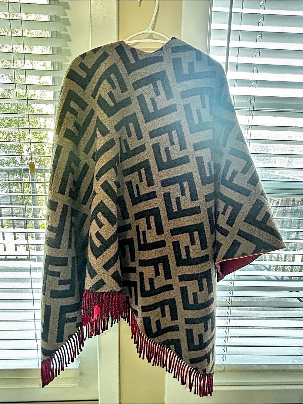 Fendi FF Zucca Reversible Wool and Silk Poncho (No Tag)